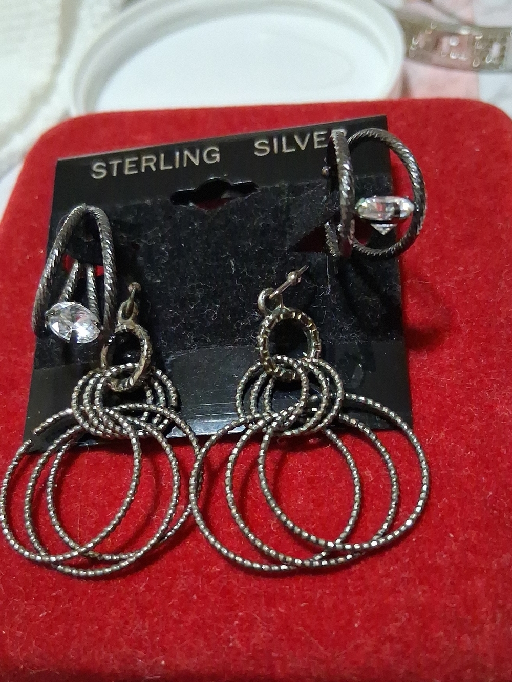 Source Unknown Twisted Multi-Hoop Sterling Silver Earrings with Clear Stones